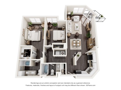 Floor plan for 2 beds, 2 baths, 1182 sqft